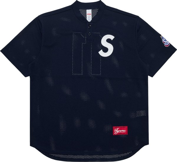 Supreme S Logo Baseball Henley Navy - FW24HenleyN