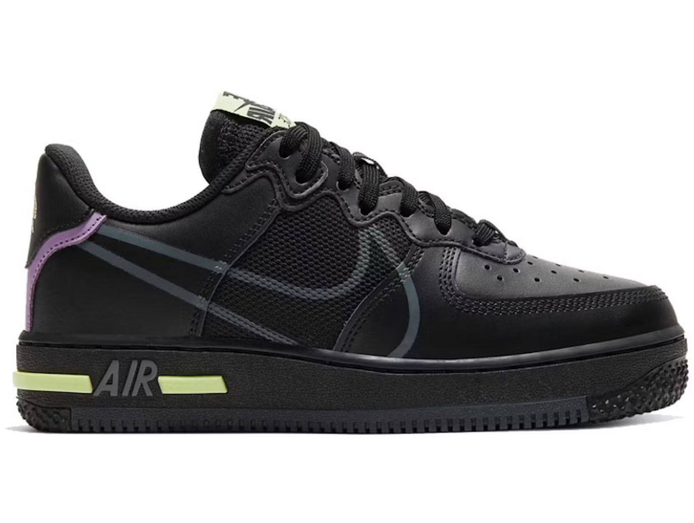 Nike Air Force 1 Low React Black Violet Star Barely Volt (GS) - CD6960-001